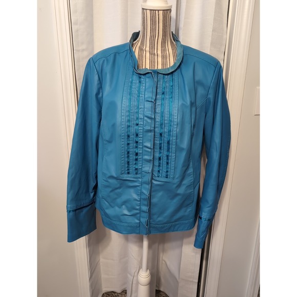 Terry Lewis Classic Luxuries Jackets & Blazers - Vintage Y2K Terry Lewis Women's Blue Leather Jacket Size XL